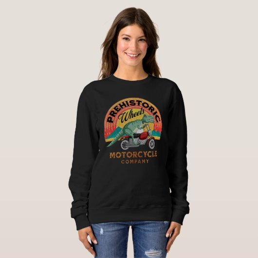 Sweatshirt Motorcycle T-Rex Prehistoric Wheels Motorcycle Com (Devant entier)