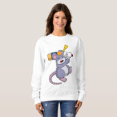 Sweatshirt Mouse at Cricket with Cricket bat (Devant entier)