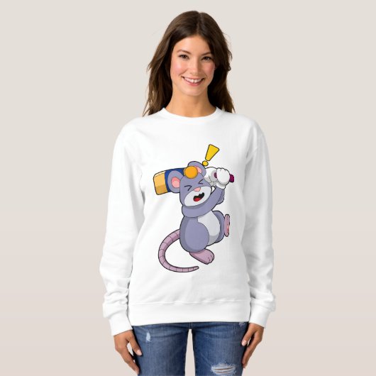 Sweatshirt Mouse at Cricket with Cricket bat (Devant entier)