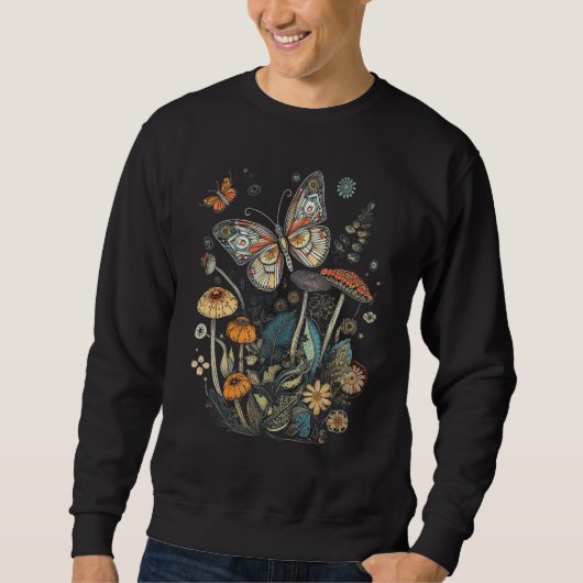 Sweatshirt Mushrooms Cute Butterfly Graphic Tees for Men Wome (Devant)