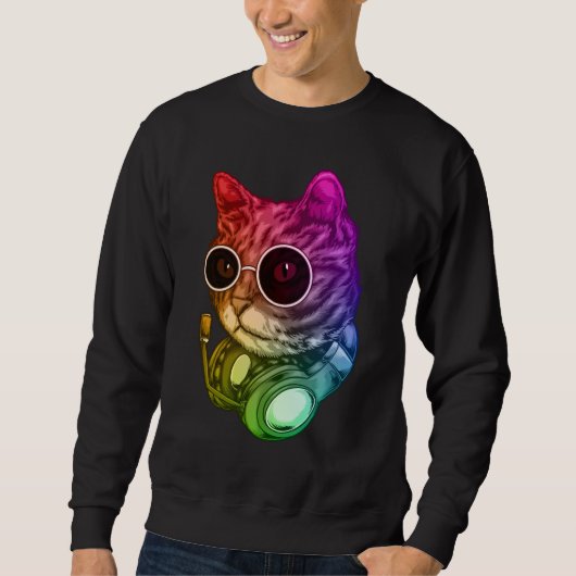 Sweatshirt Musique colorée Casque casquette Raver Animal (Devant)