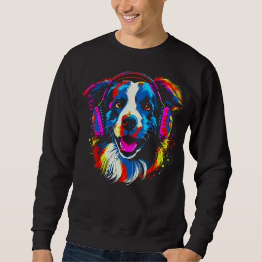 Sweatshirt Musique de DJ de chien Border Collie (Devant)