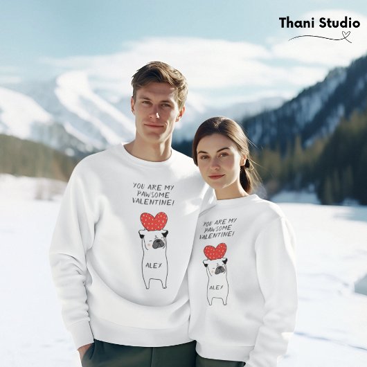 Sweatshirt My Pawsome Valentine mignonne Carlin & Coeur Rouge