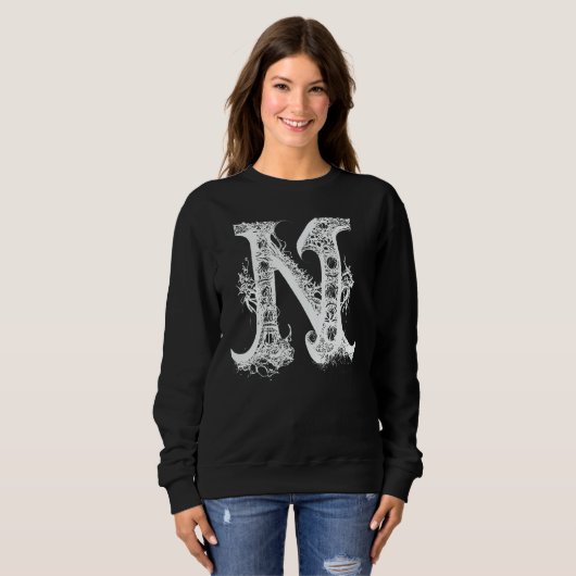 Sweatshirt N Monogram Alphabet Lettering Hand Drawn Gothic Wi (Devant entier)