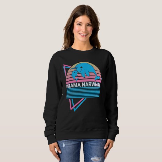 Sweatshirt Narwhal Mama Retro Mama Narwhal (Devant entier)