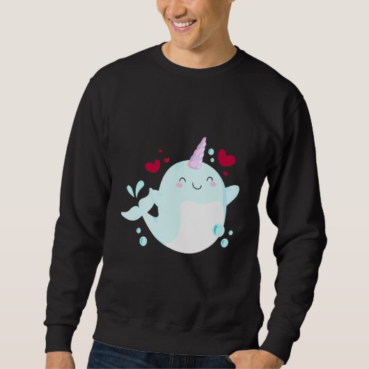 Sweatshirt Narwhal Unicorn Love Heart Narwhale Sea Animaux Fi (Devant)