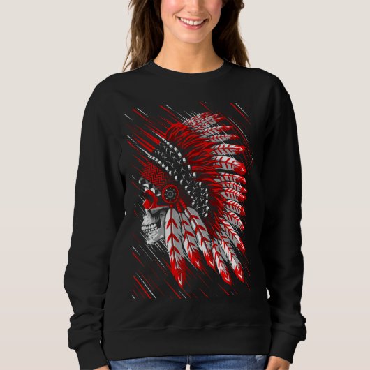 Sweatshirt Native American Indian Chief Skull Motorcycle Head (Devant)
