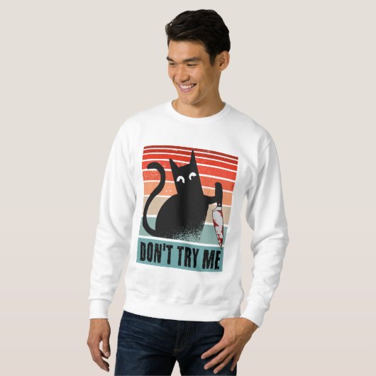 Sweatshirt Ne m'essayez pas, Moody Cat avec un couteau Invita (Devant entier)