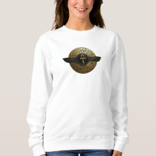 Sweatshirt NeoAnkh Disque 3D à l'Ankh ailé doré et aux hiérog