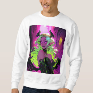 Sweatshirt Neon Succubus Demon Anime Girl