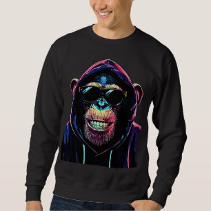 Sweatshirt Neon Vibe – Chimpanzé Stylé en Capuche et Lunettes