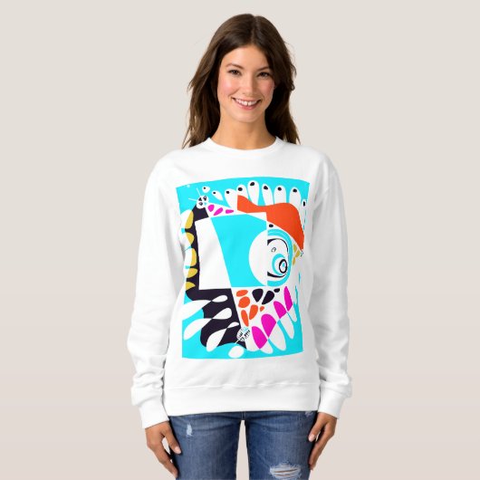 Sweatshirt Nid d'oiseaux - Blanc Turquoise (Devant entier)