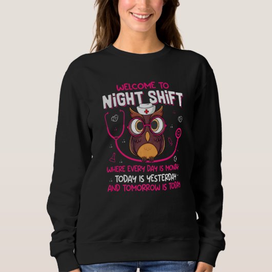 Sweatshirt Night Shift Nurse Owls Nursing RN LPN CNA Women (Devant)