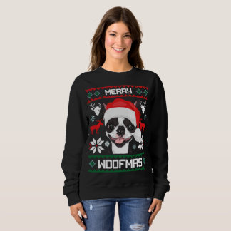 Sweatshirt Noël à Boston Terrier Merry Woofmas