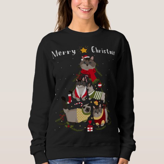 Sweatshirt Noël Arbre Munchkin Amoureux des chats Xmas propri (Devant)