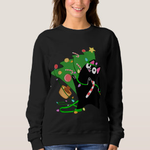 Sweatshirt Noël Black Cat Zoomies assaut sur xmas arbre k