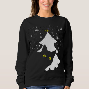 Sweatshirt Noël Chat noir Noël Arbre neige et étoiles
