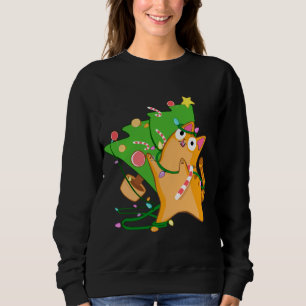 Sweatshirt Noël Chat Orange Tabby avec Zoomies Xmas arbre