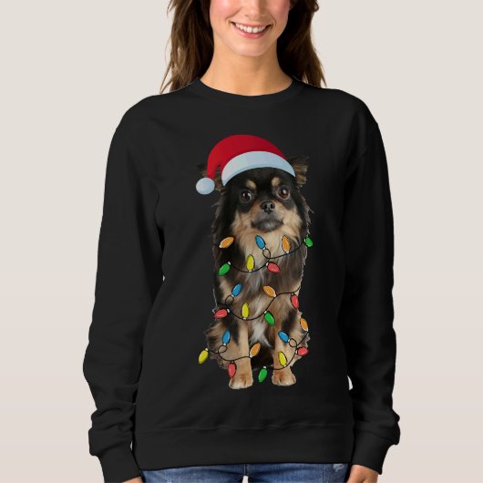 Sweatshirt Noël Chihuahua longs cheveux (Devant)