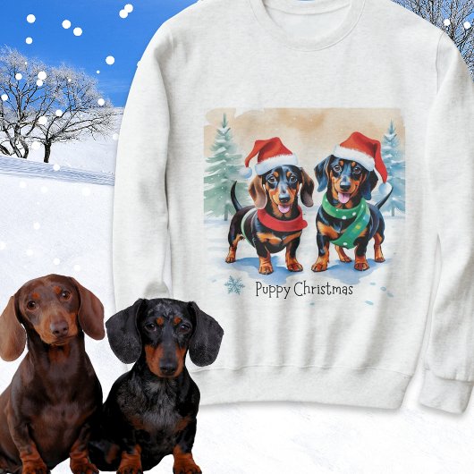 Sweatshirt Noël chiots teckel chien saucisson chiots