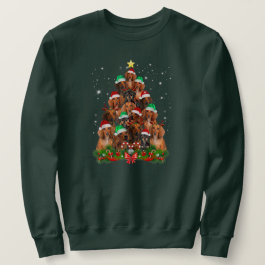 Sweatshirt Noël Dachshund arbre Funny Pyjamas Noël (Design devant)