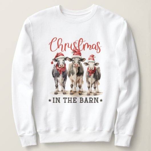 Sweatshirt Noël dans les vaches rustiques de la grange à Sant (Design devant)