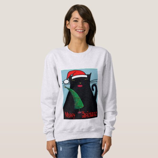 Sweatshirt Noël de chat noir (Devant entier)