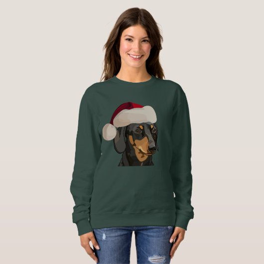 Sweatshirt Noël de teckel de Père Noël (Devant entier)