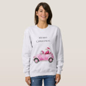 Sweatshirt Noël de voiture rose Père Noël (Devant entier)