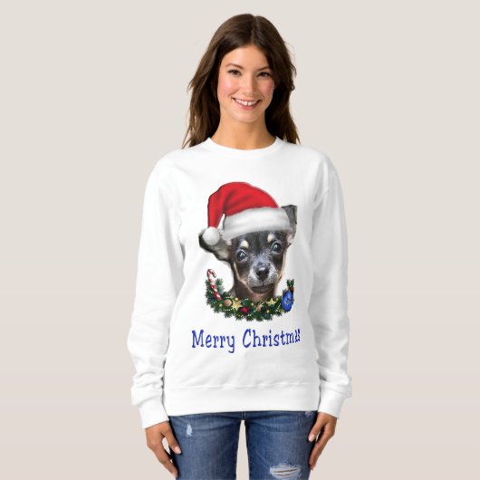 Sweatshirt Noël du Chihuahua (Devant entier)