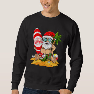 Sweatshirt Noël En Juillet Père Noël Hawaiian Surfing Pour Su