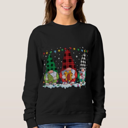 Sweatshirt Noël Gnomes Buffalo Plaid Rouge Blanc Vert Xma (Devant)