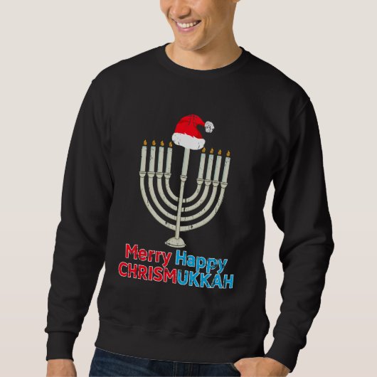 Sweatshirt Noël Hanoukka Juifs Menorah Père Noël (Devant)
