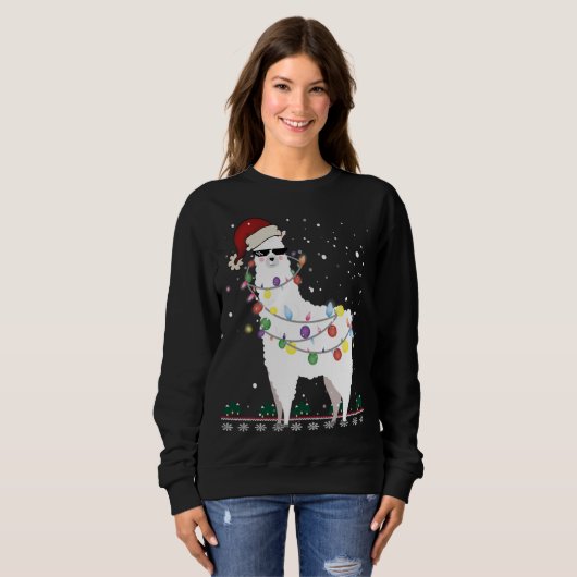 Sweatshirt Noël Llama Santa Hat Ugly Xmas Arbre Alpaca Gi (Devant entier)