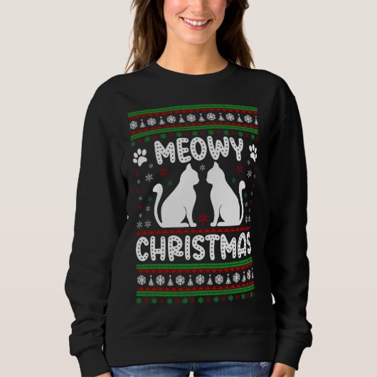 Sweatshirt Noël Meowy - Chat de Noël Ugly Sweater (Devant)