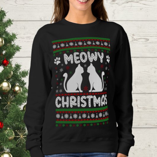 Sweatshirt Noël Meowy - Chat de Noël Ugly Sweater