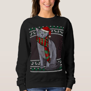 Sweatshirt Noël Noël Noël Rouge Chat Bleu Russe