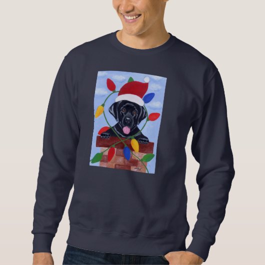 Sweatshirt Noël noir de chiot de Labrador (Devant)