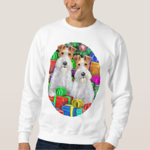 Sweatshirt Noël ouvert de cadeaux de Fox Terrier de fil