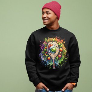 Sweatshirt Noël Pickleball Santa Hat Pine Holly Feuilles