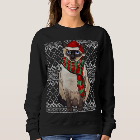 Sweatshirt Noël Siamese Chat Santa Claus Casquette (Devant)