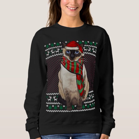 Sweatshirt Noël Siamese Chat Santa Hat Noël laid (Devant)