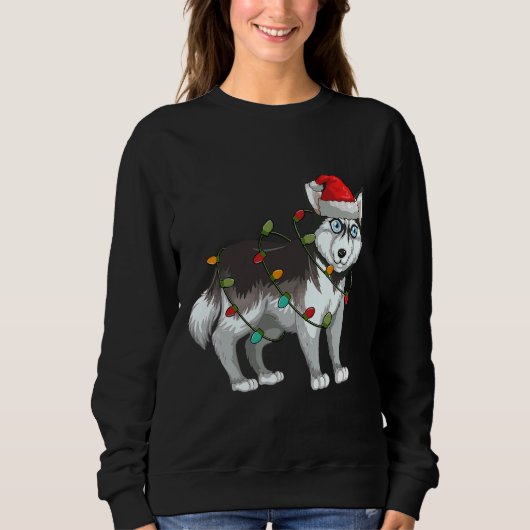 Sweatshirt Noël Sibérie Husky Père Noël Lumières (Devant)