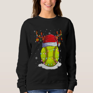 Sweatshirt Noël Softball Balle Chapeau de Père Noël Renne Lum