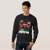 Sweatshirt Noël Trois Verre De Vin Rouge Xmas Père Noël ELF (Devant entier)