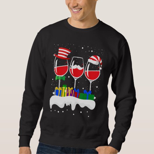 Sweatshirt Noël Trois Verre De Vin Rouge Xmas Père Noël ELF (Devant)