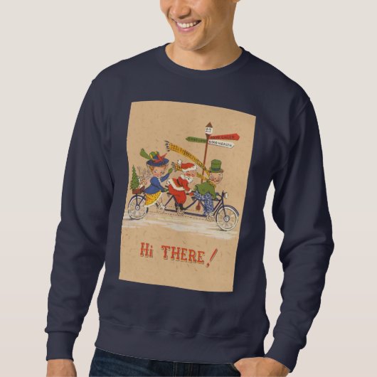 Sweatshirt Noël vintage, Père Noël à vélo (Devant)