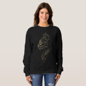 Sweatshirt noir avec élégant design de chat en or (Devant entier)