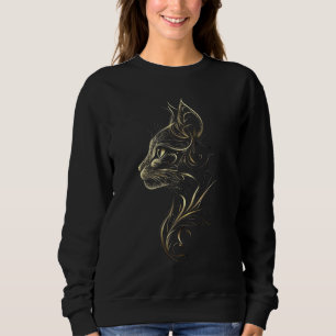 Sweatshirt noir avec élégant design de chat en or