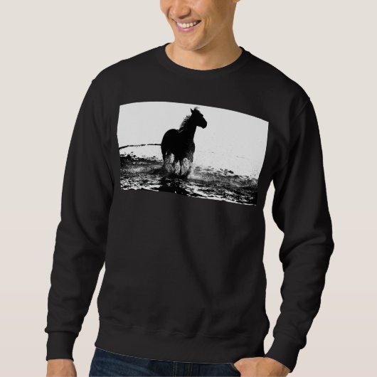 Sweatshirt noir de base  coureur Modèle de cheval (Devant)
